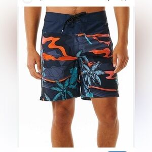 Rip Curl Men's Floral Print Stretch Board Shorts NWT Blue Orange Size 29